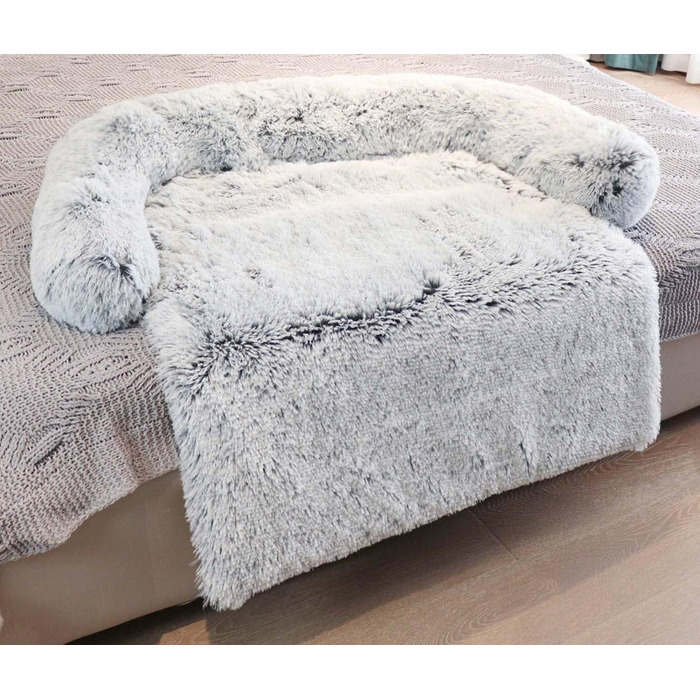 Ліжко для собак Danchen з заспокійливим бортиком, розкішне ліжко для тварин, софа для котів та собак, диван для домашніх улюбленців, захист меблів з антиковзною основою, можна прати, м'яке, тепле, розмір 90 x 80 x 13 см (3XL, світло-сірий)