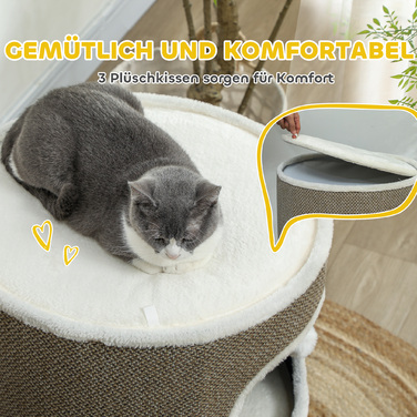 Кігтеточка PawHut, висота 69 см Бочка для кішок з 2 печерами, кігтеточка з ігровими кульками, котяча вежа з сизалю, для котів до 6 кг, кавово-коричневий+кремово-білий | Аосом