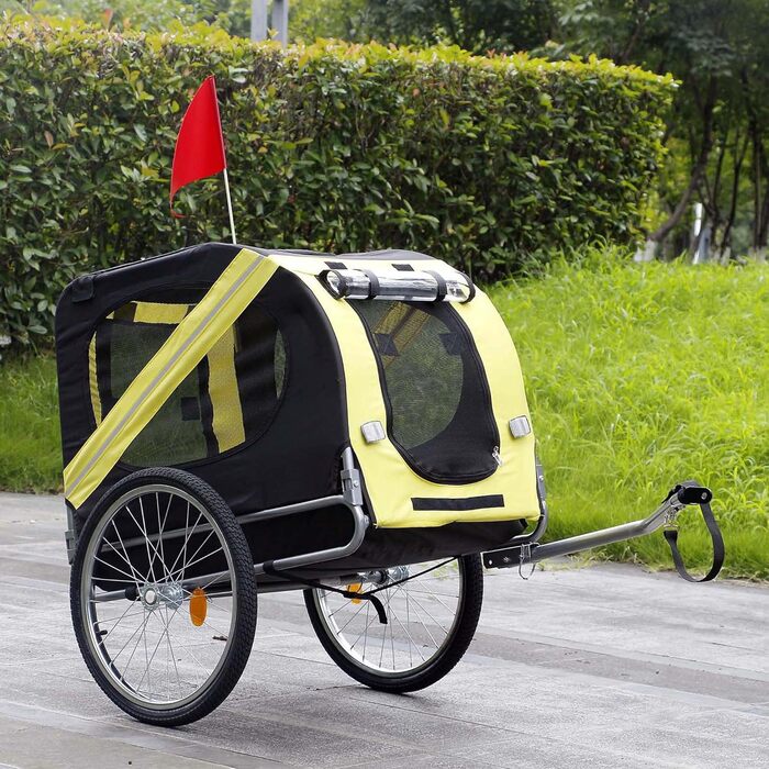 Причіп для собак Wiltec 220x700x78 см з москітною сіткою та захистом від дощу (чорний/жовтий)