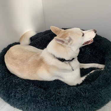 Ортопедична лежанка для собак XL: м'яка, кучерява, з пам'яті ефекту, овальна, для великих, середніх собак. Лежанка-софа Donut, темна сіра.