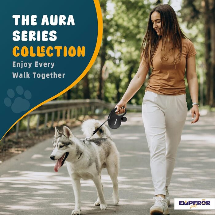 Рулетка для собак Emperor Pets Aura BB16, міцна, зручна, з відбивачем, до 50 кг, чорна