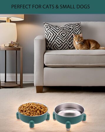 Набір мисок для котів та собак з нержавіючої сталі, 2 шт. (білий та зелений). Зручний дизайн, антиковзаюча основа, легко миються, для котів та маленьких собак