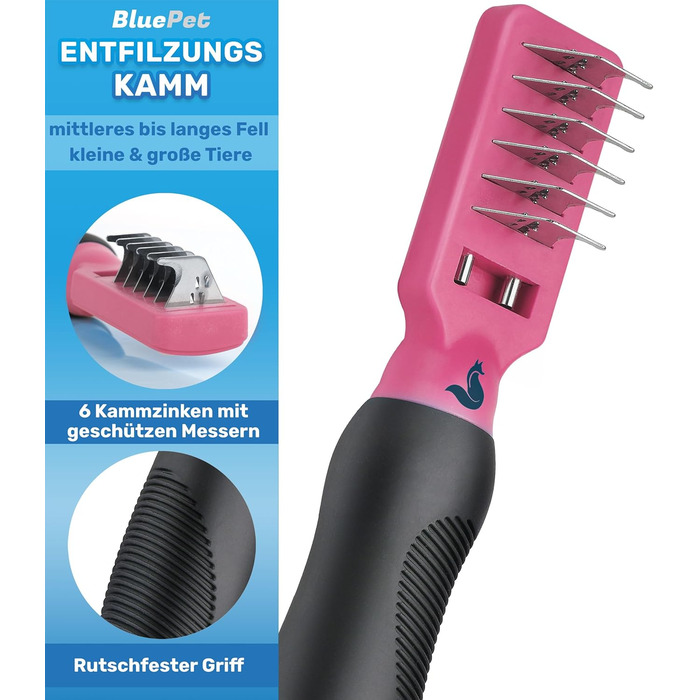 Камбі для вичісування собак та котів BluePet Profi - для видалення ковтунів та розплутування шерсті (ліворука, рожевий)