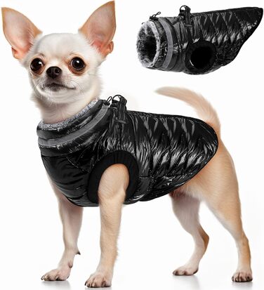 Звуковий зимовий теплий куртка для собак, чорний, розмір S: флісова накидка з подвійним блискавкою та світловідбиваючими елементами