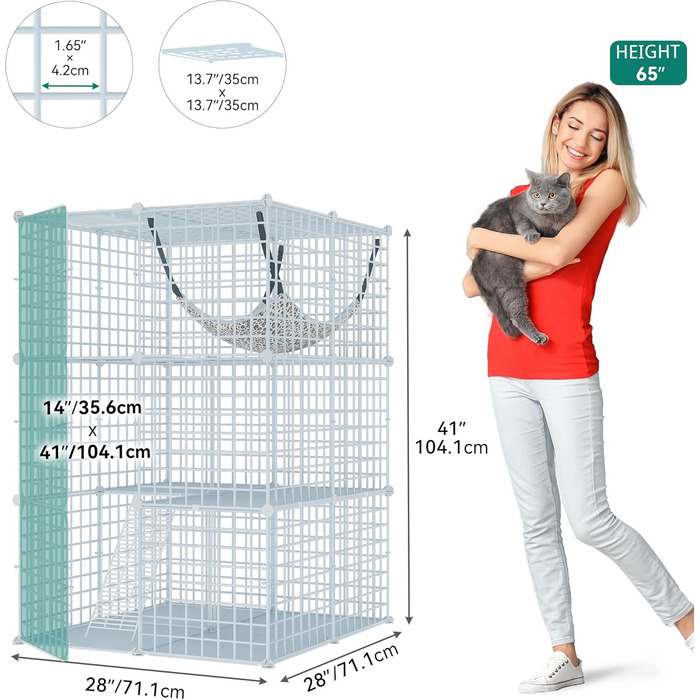 Клітка для котів YITAHOME для дому та вулиці з міцного металевого дроту, DIY-клітка для котів Catio з 2 дверцятами, 1 сходинкою, металевий вольєр для котів, 2-ярусна клітка для котів, кроликів, біла, 71x71x71 см