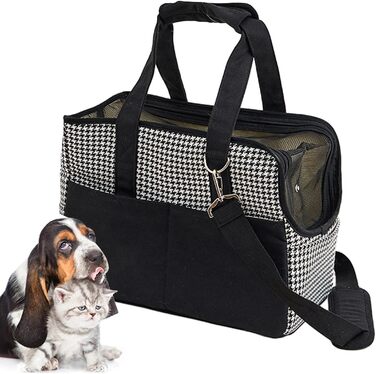 Чорна сумка-переноска для тварин з бавовняного канвасу, зручна для подорожей, з блискавкою