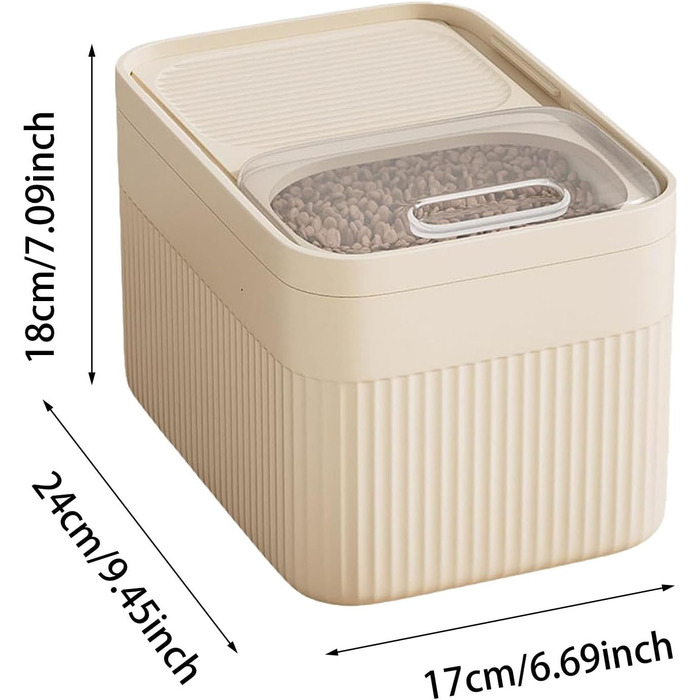 Контейнер для зберігання корму для собак та котів, 13,6 кг, з мірною ложкою, великий об'єм, герметичний, складаний, бежевий (24 x 18 см)