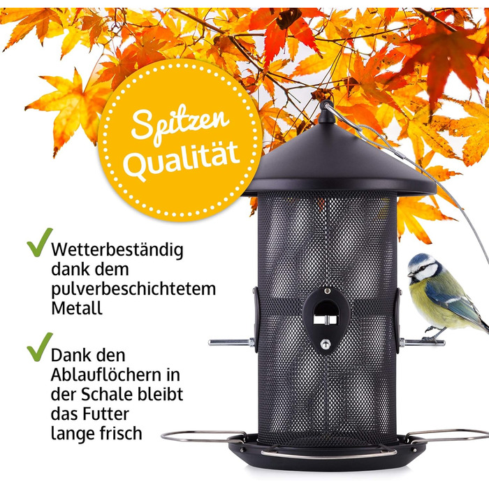 Преміум годівниця для птахів ZooPrinz XL з міцними кільцями та дахом – стійка до погодних умов та довговічна – легко підвішується за допомогою сталевого тросу – 2 моделі на вибір