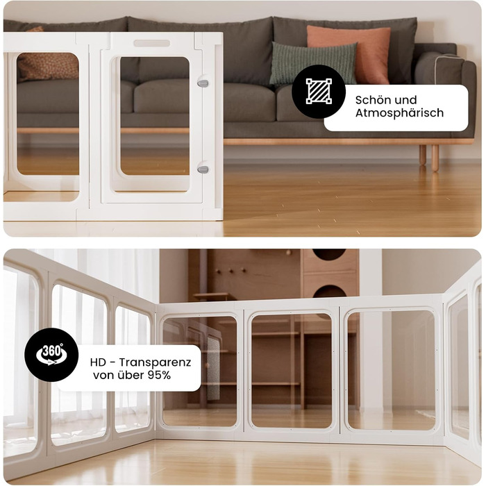 Клітка-біговий вольєр для цуценят Gardner Pet Acryl, 60 см, 8 панелей, для дому, складана, прозора, з присосками, підходить для цуценят, кроликів, котів, свиней