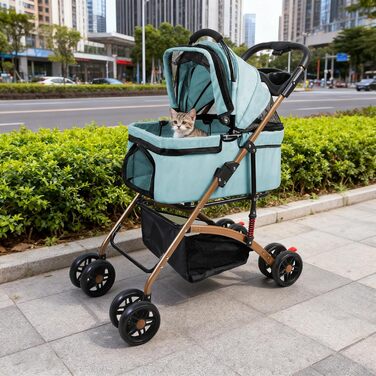 Візок для собак 3 в 1, складний, для маленьких собак та котів, знімний кошик, візок для дітей, сітчасте вікно, оксфордська тканина, до 20 кг (зелений)