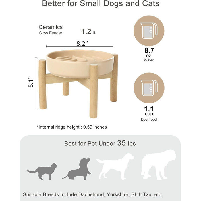 Миска для собак Slow Feeder з кераміки з нековзним силіконовим краєм - пазл-миска для запобігання здуття та ожиріння (Абрикос-S) (Маленька, Хвилі-Абрикос зі стійкою)