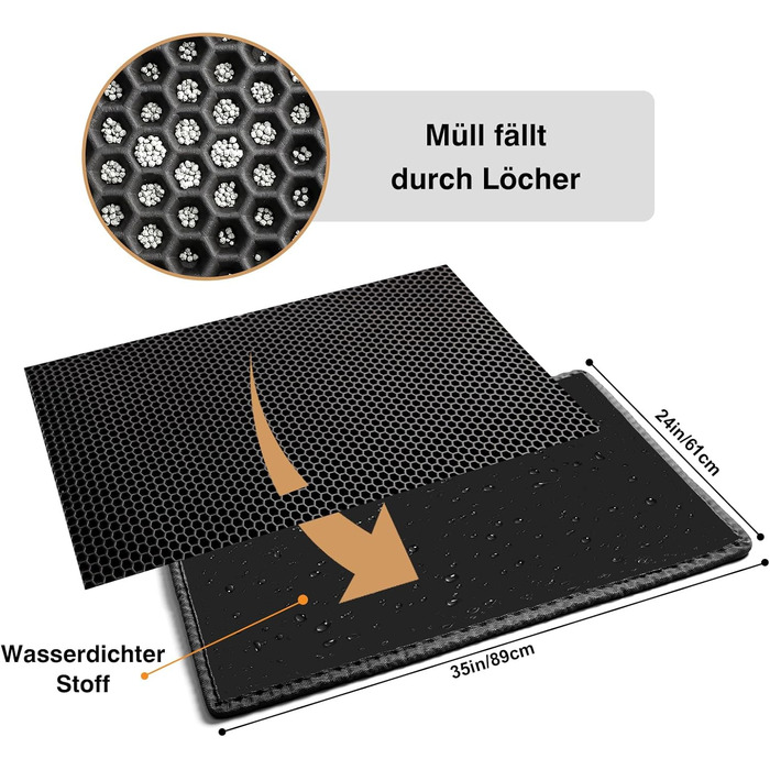 Килимок для котячого туалету Pieviev Katzenklo Matte XXL, 89x61 см, чорний