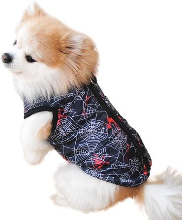 Зимовий теплий накид для собак Doubleer: водонепроникний, вітрозахисний, з блискавкою, для малих та середніх порід, з кільцем для повідка, S, M, L (S, Чорний з павутинням)