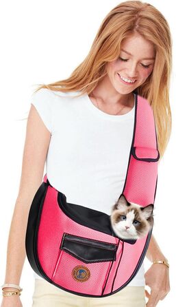 PETCUTE Сумка-переноска для собак, для маленьких собак, портативна, вільні руки, переноска для цуценят, дихаюча сітка, транспортна сумка, 9 кг (Рожева)