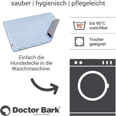 Флісова двостороння ковдра для собак Doctor Bark XXL, м'яка та міцна лежанка для дуже великих собак, пральна до 95°C, 140x110 см, небесно-блакитна/світло-сіра