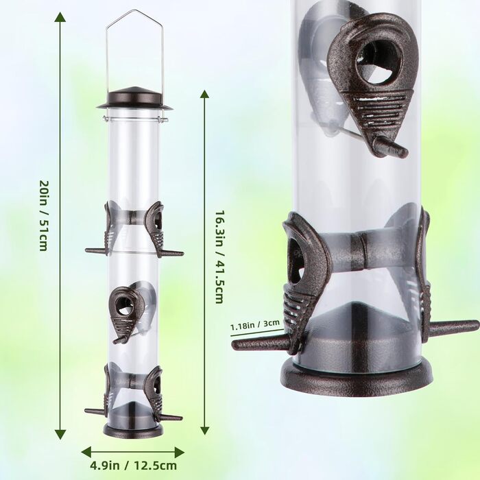 Годівниця для птахів Mixxidea з металевої труби для вулиці, 6 портів, підвісна годівниця для диких птахів