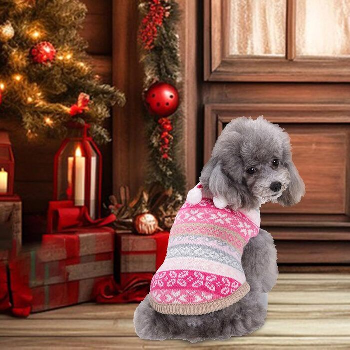 Пуловер для собак на Різдво: теплий в'язаний пуловер з принтом оленя, Санти та сніжинок для собак маленьких, середніх та великих порід, XXS-XXL