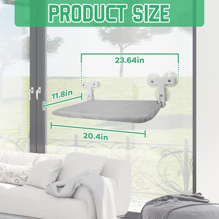 Кішка ліжко на вікно, 2 шт. - зручна гамак для котів на вікно 52x30 см з 6 присосками, розкладне ліжко для великих котів до 30 кг