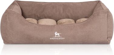 Ортопедичне собаче ліжко Knuffelwuff Baltimore 120x80 см з двостороннім килимком-гармошкою. Знімний, пральний чохол. Підходить для собак великих, середніх та маленьких порід (Бежевий, 120 x 80 x 25 см)