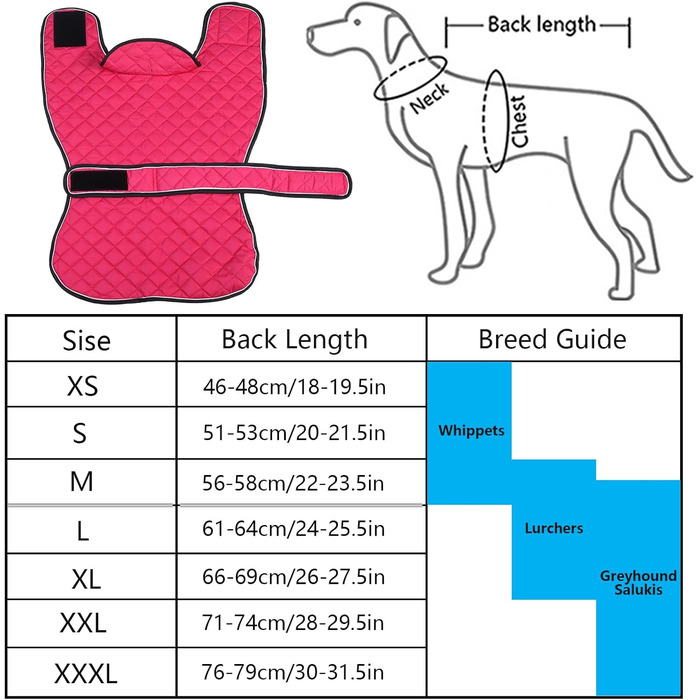 Водонепроникний теплий зимовий одяг для собак породи Віндгаунд, Уіппет, Лурчер. Зимова куртка для собак з флісовою підкладкою, регульована, для середніх та великих порід, темно-синій, розмір S (L(спина: 61-64 см))