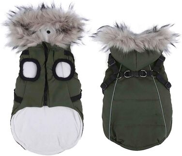 Зимова куртка для собак, тепла пухова жилетка з повідком, водонепроникна, з світловідбиваючими смугами, для маленьких собак, чорна (XXL, Green)