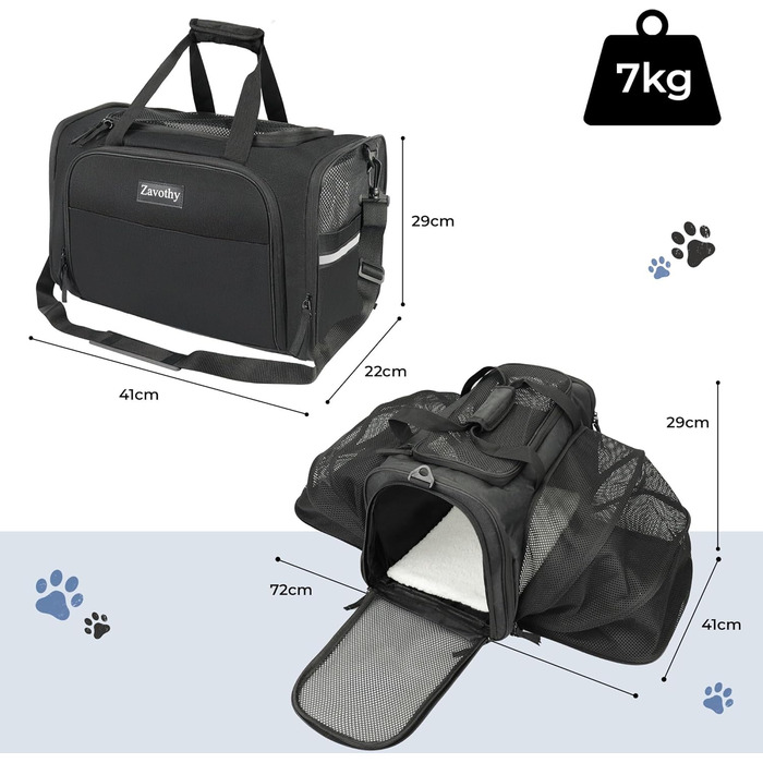 Транспортна сумка для котів та собак, переноска, дихаюча та легка, переноска для котів з регульованим плечовим ременем, знімна подушка (Чорний, XL)