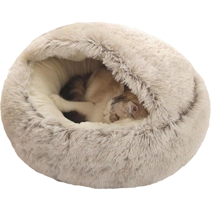 М'яке ліжко для котів Ndier, кругле, плюшеве, гніздо з капюшоном, тепле, антиковзне, для котів та цуценят, 50 см