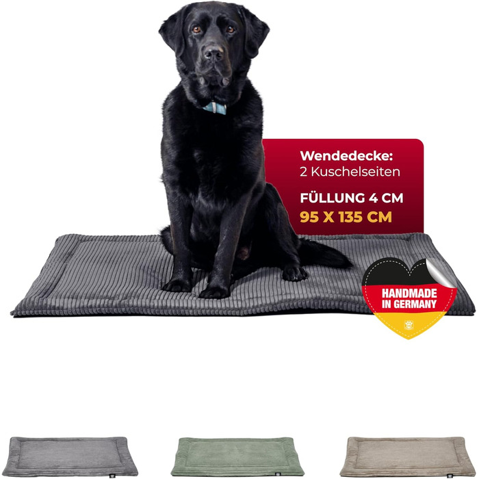 Килимок для собак HS-Hundebett® з флісовою підкладкою, XS – Практичний, миючий, перекидний – М'який, затишний – Зелений, виготовлено в Німеччині (Антрацит, 95x135 см)
