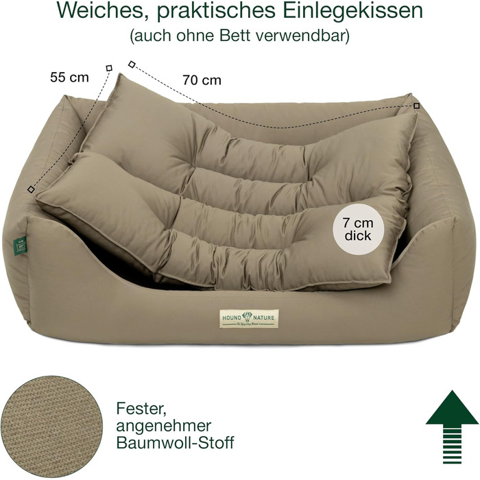 HOUND & NATURE: М'яке ліжко для собак середнього розміру Bern, 95x70 см, Taupe | Ліжко для собак, м'яке, кушетка, лежанка, перемикається, зручне, миється