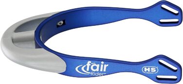 Шпори Sprenger fairRider з алюмінію, легкі, анодовані, з вигнутим та тонким заокругленим пластиковим синім шийкою, сріблясті, для кінного спорту