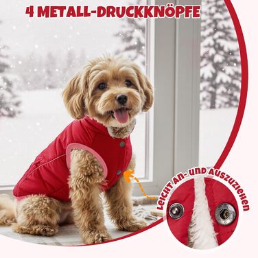 Зимовий одяг для собак Nasjac: тепла куртка зі снігозахистом, флісовою підкладкою, світловідбиваючими смугами та кишенями. Водовідштовхуюча жилетка для собак малих та середніх порід, червона, розмір L