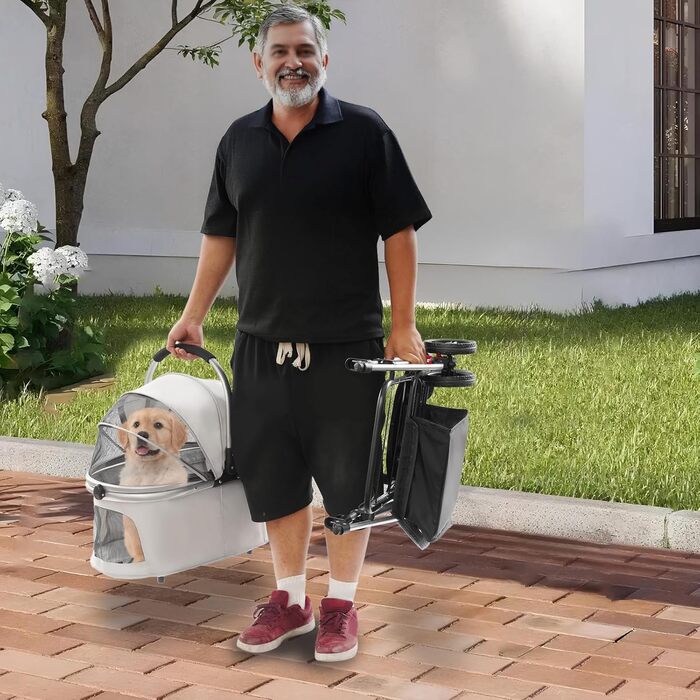 Складаний візок для собак та котів, сірий (50x60 см)