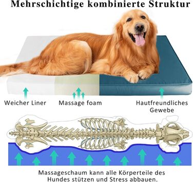 Ортопедичне ліжко для собак з Memory Foam, блакитне, розмір M. Ліжко для собак з шаруватого пінополіуретану, знімний, пральний чохол. Підходить для собак маленьких, середніх та великих порід.