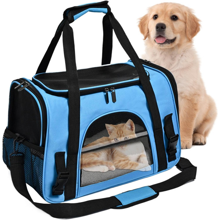 Сумка-переноска для собак – сумочка на плече, розкладна, прозора туристична сумка | Легка переноска для цуценят та маленьких собак, зручний рюкзак для подорожей, Trans (блакитна)