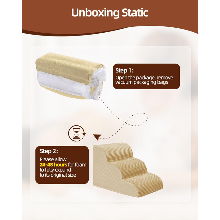 Сходинка для собак 4-ступенева, Khaki, 49.5 см, з високощільним пінополіуретаном, для диванів