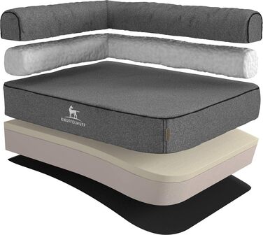 Ортопедичне кутове велюрове ліжко-софа для собак Knuffelwuff Marlie XXXL 140x100 см, знімний чохол, лівобічна спинка, сіре, для великих, середніх і малих порід, машинне прання