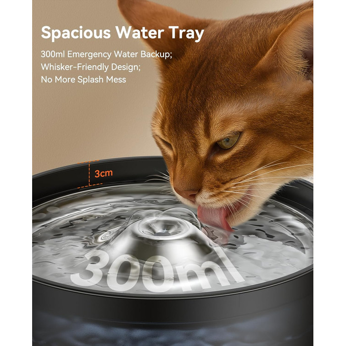 Фонтанчик для котів FEELNEEDY 3L з фільтром з активованого вугілля - фонтанчик для котів з нержавіючої сталі, прозорий резервуар, чорний колір