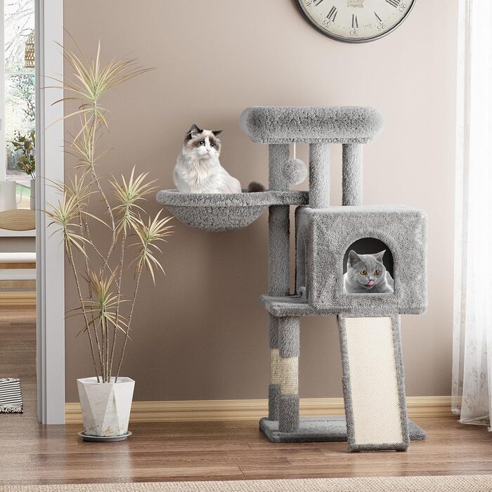 Дерев'яний кігтеточки для котів, кігтеточка-вежа, ігровий комплекс для кошенят, сірий колір, висота 98.5 см