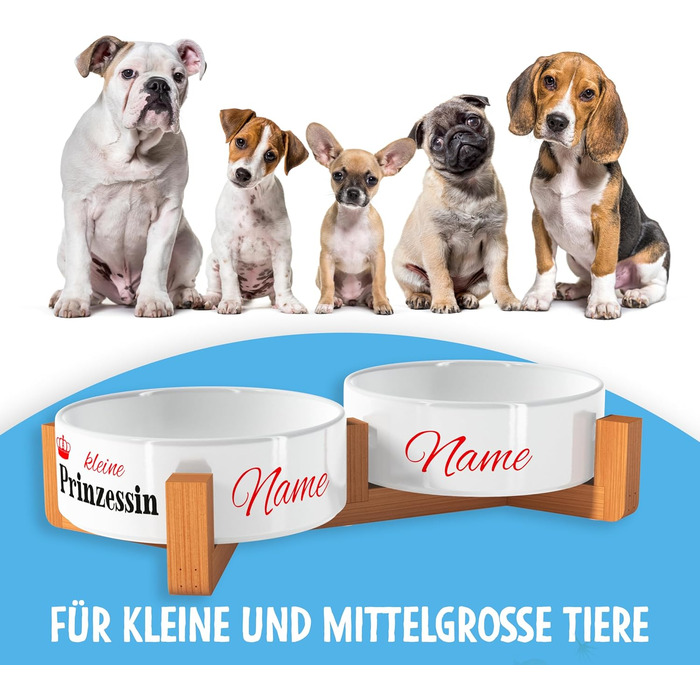 OWLBOOK Миска для собак з іменем, подвійна керамічна миска з бамбуковим підставкою, 300 мл