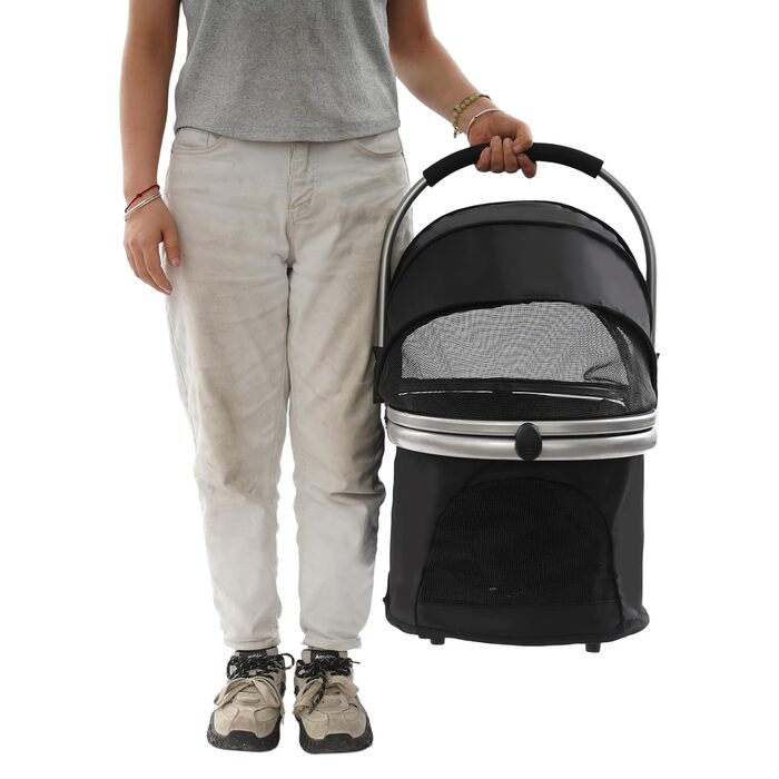 Візок для собак 3 в 1, візок для котів до 12 кг, чорний, з сумкою та кошиком