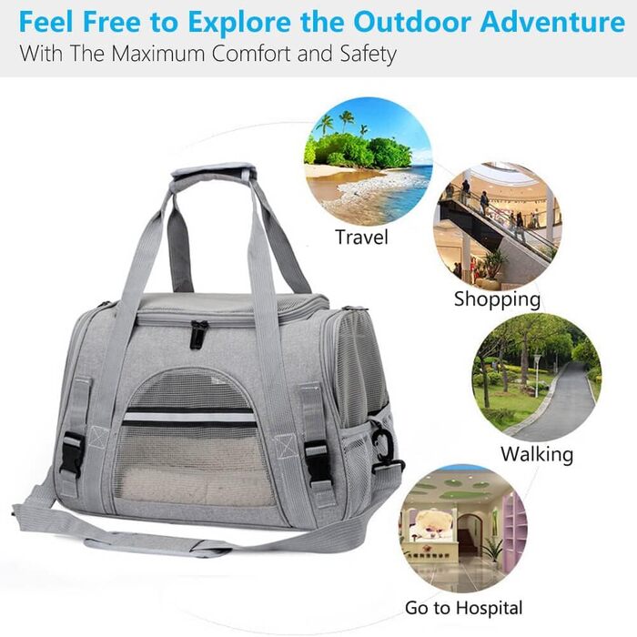 Транспортна переноска для собак та котів, складна, з м'якою підстилкою (сіра)