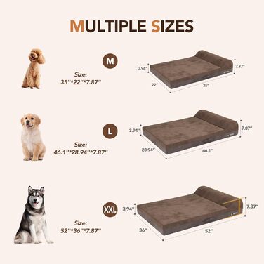 Велике ортопедичне ліжко для собак з гелевою піною та водонепроникним чохлом (89x56x20 см, коричневе)