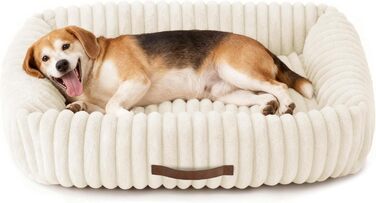 Ортопедичний лежак для собак великих порід, лежанка для собак, з м'якою подушкою для шиї, знімний та пральний килимок, лежанка-софа для собак з ручками (109*76*20 см), бежевий
