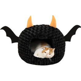 Смішне котяче ліжко Halloween, велика котяча хатка-гніздо, тепле та м'яке, для кошенят, ультрам'який плюш, знімна подушка, мультяшний дизайн
