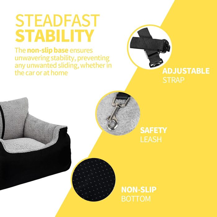 Автокрісло для собак великих порід, автоліжко для собак та котів, зручне автоліжко для тварин з поворотцем та антиковзною основою, чорний колір, великий розмір