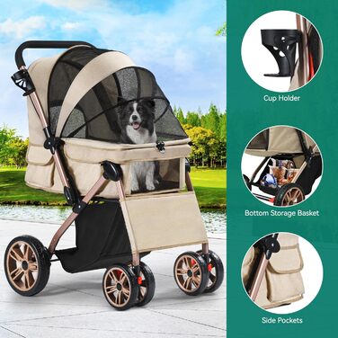 Візок для собак YITAHOME, розкладний, для маленьких собак, сірий (без сумки для мами)