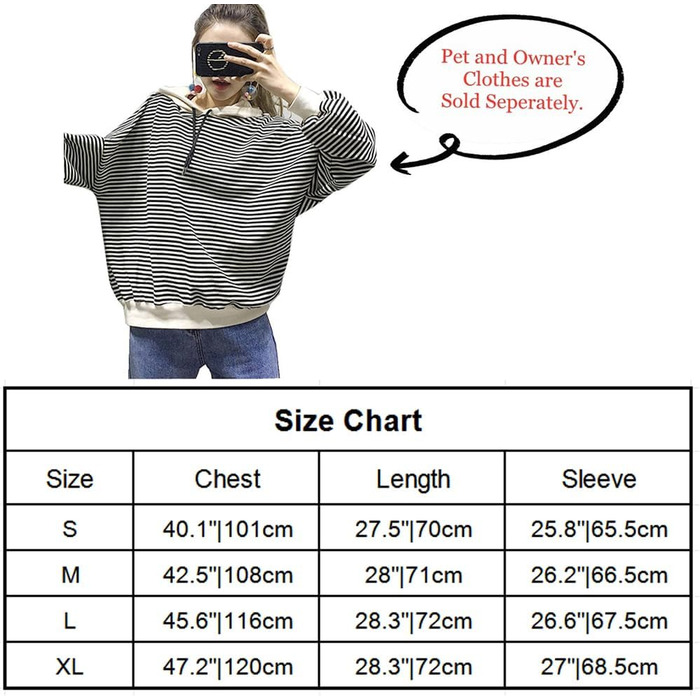 Світшот з капюшоном для собак (маленьких, середніх та великих), окремо продається одяг для власників, смугастий, для хлопчиків та дівчаток, підходить для котів та собак, розмір M - обхват грудей 42.5 см.