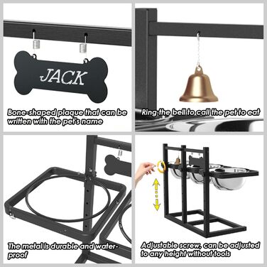 Підвищені годівниці для собак з повільним годуванням, 5 регульованих висот, неслизький, міцний металевий каркас, непромокальний килимок, стійкі до іржі миски, легко миються, висота: 42 см