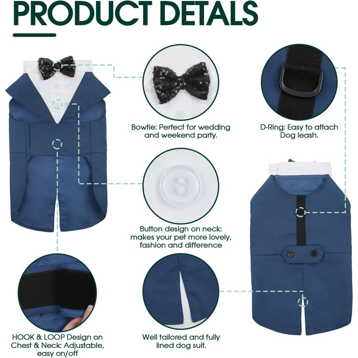 Костюм для собак Kuoser з банданою та краваткою, теплий зимовий, для святкування дня народження, Хелловіну, весілля, S-XXL, синій