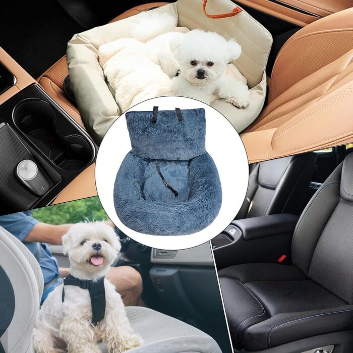 Автокрісло для собак, автоліжко для собак - знімний м'який пухнастий лежак для собак, автоліжко для собак, миється, з повідком та ременем, підходить для авто/вантажівки/SUV/пікапа, темно-сірий L